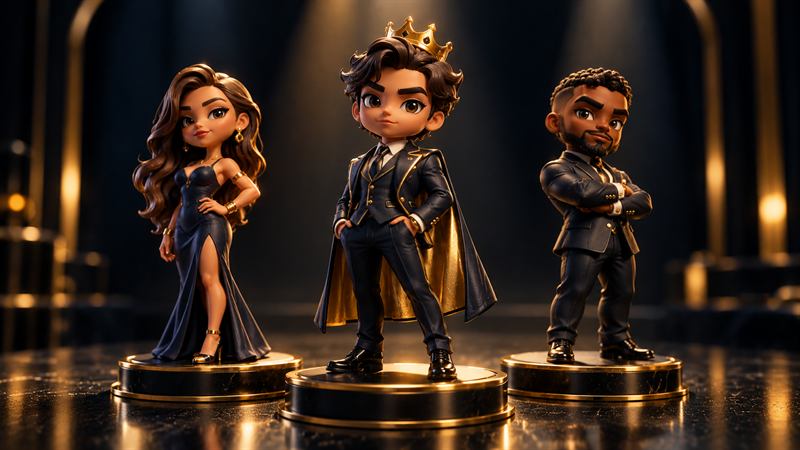 A line-up of stylised player avatars