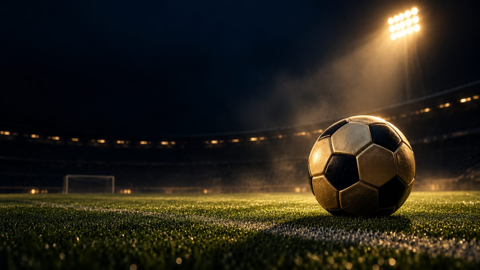 A football match under stadium floodlights