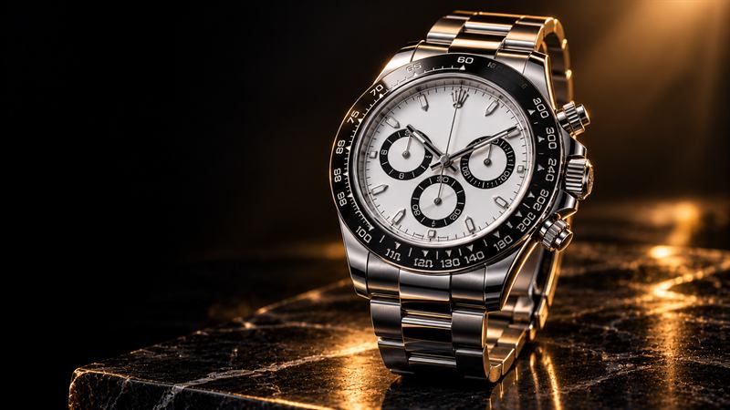 A Rolex Cosmograph Daytona in steel with a white dial and black bezel