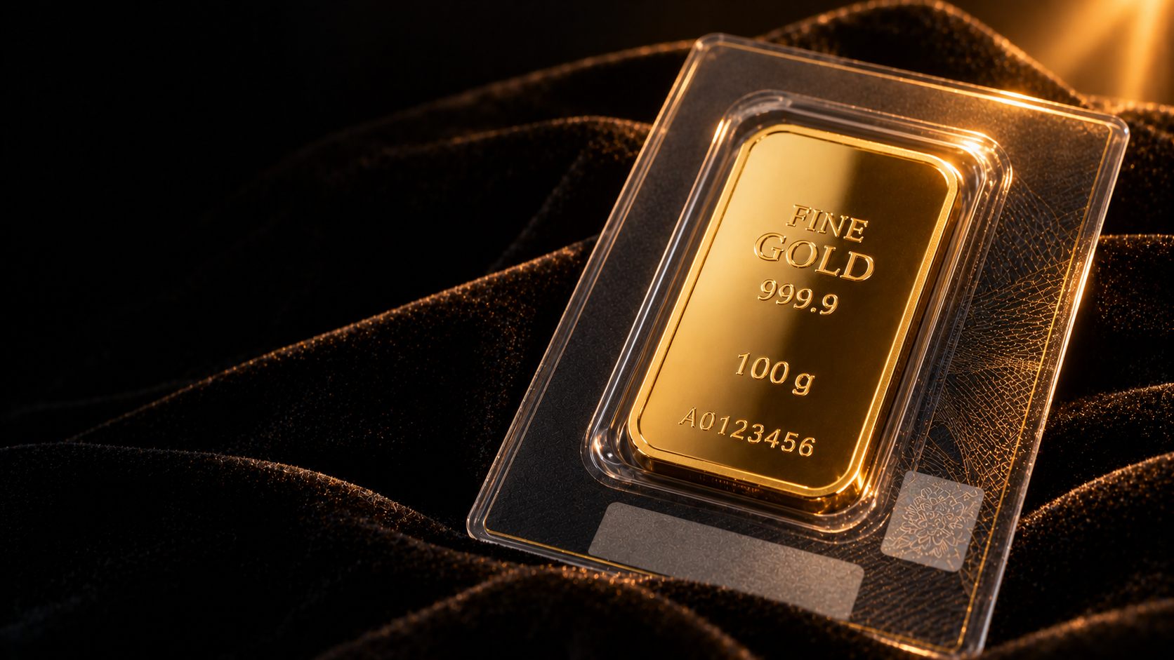 A 100 g fine gold bar, 999.9, in its sealed card