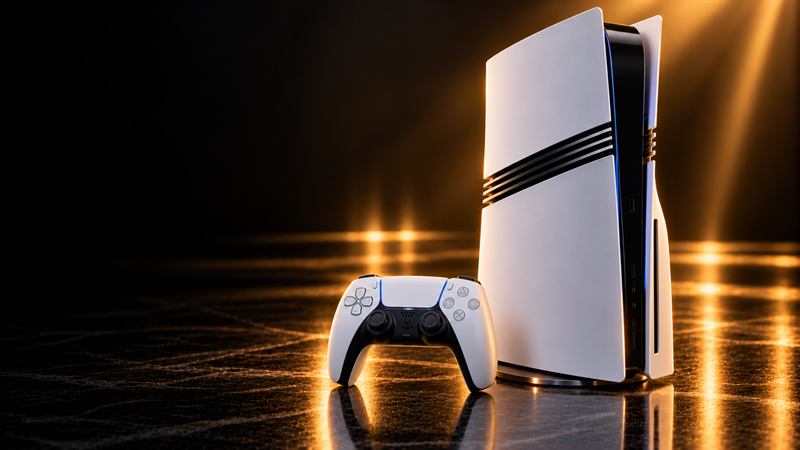 A PlayStation 5 Pro console with a white DualSense controller